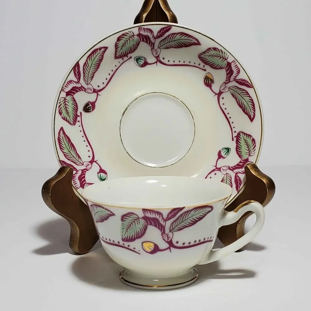 Small Cup and Saucer Leaves Vintage Japan Vintage